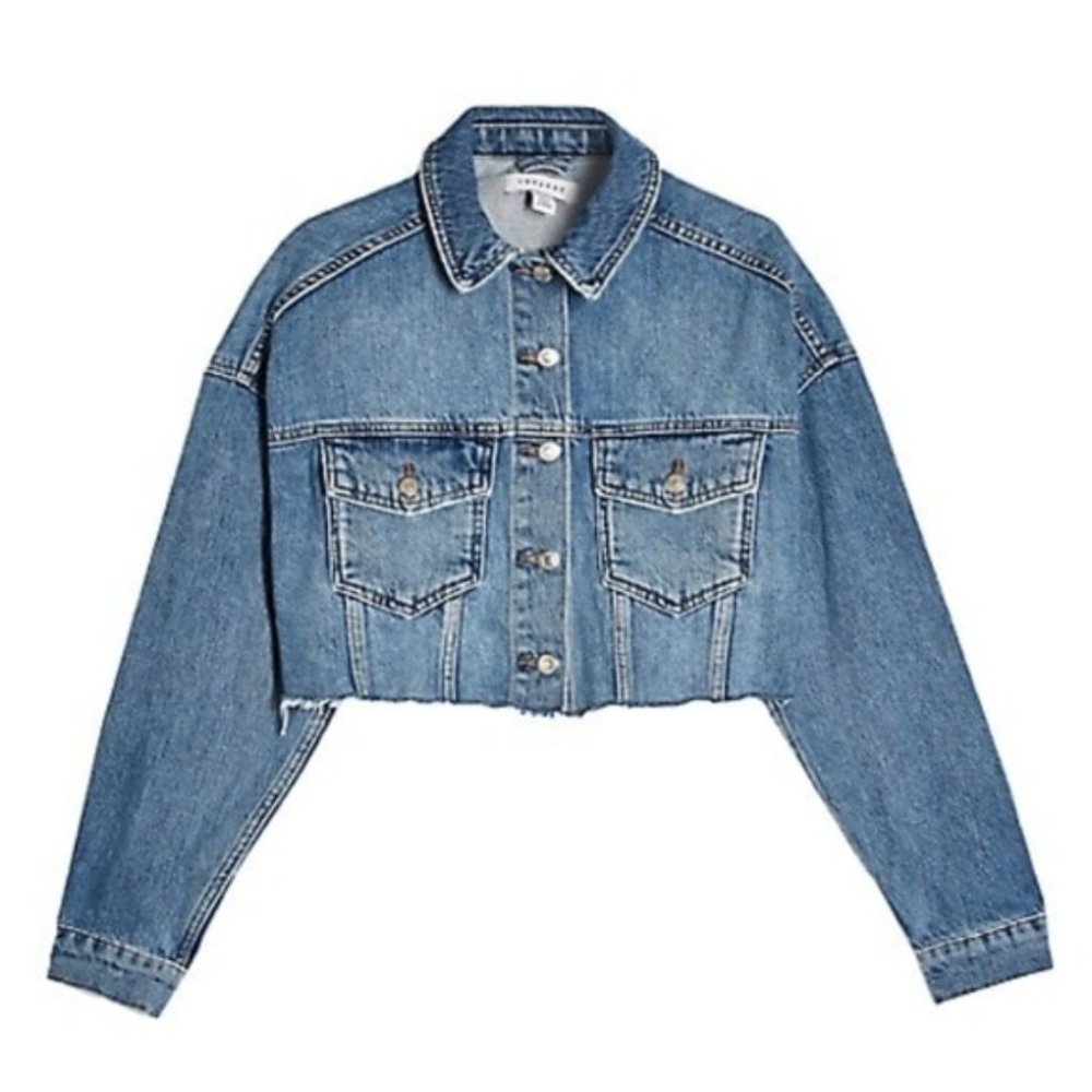 topshop Denim Hacked Off Crop Jean Jacket raw